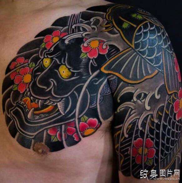 流行于亚洲的肩甲纹身，半甲纹身图案及手稿欣赏