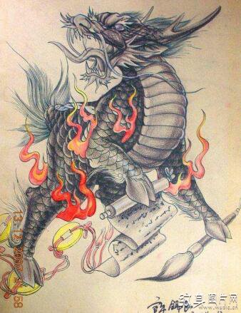 傅海林麒麟纹身手稿欣赏，经典霸气麒麟纹身图案