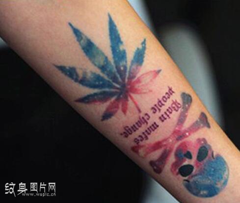神奇的草本之花，彩色麻叶纹身图案欣赏