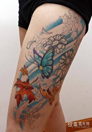 女生腿上纹身图案欣赏，唯美时尚的设计风格