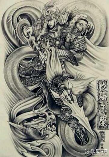 赵子龙纹身手稿精选，忠肝义胆的三国战神