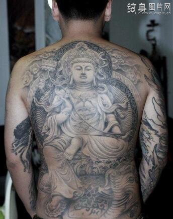 华严三圣之一的右胁侍，普贤菩萨纹身图案欣赏