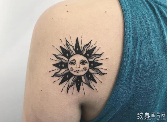 黑白太阳纹身图案，最古老的时尚纹身元素