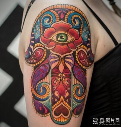 法蒂玛之手纹身图案欣赏，流传于西亚的掌型护身符