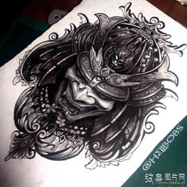 鬼武士纹身图案及手稿,日式纹身中的经典鬼神