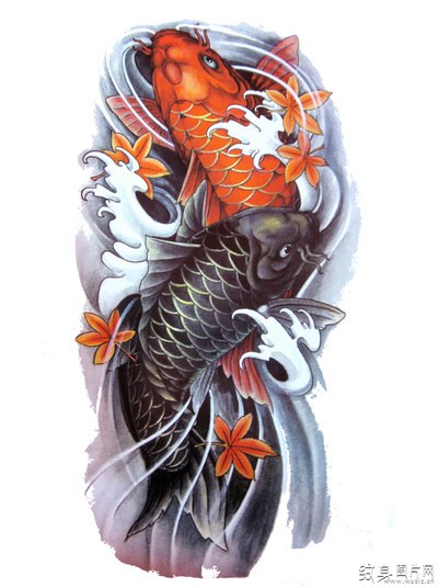  红鲤鱼纹身图案与手稿欣赏，寓意吉祥的经典传统