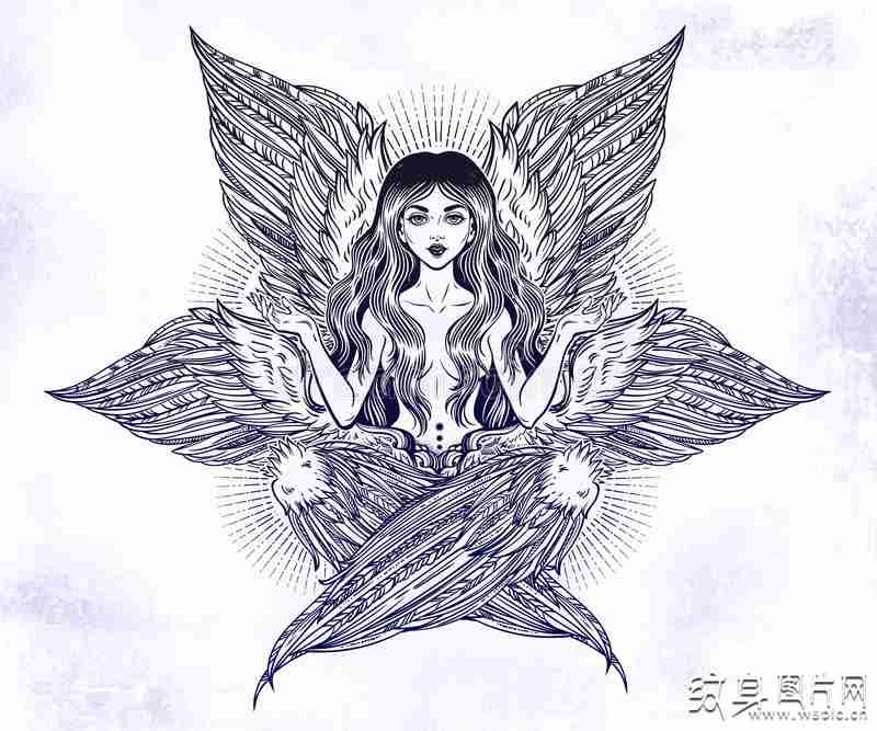 六翼天使纹身图案及手稿，充满宗教元素的炽天使设计