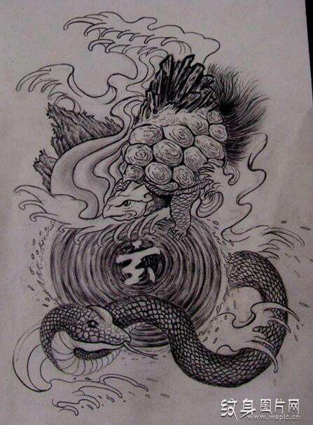 玄武纹身图案及手稿欣赏，乃传说中的天之四灵之一