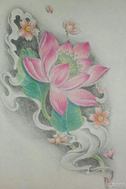  荷叶纹身图案及手稿欣赏 东方文化的美丽传说