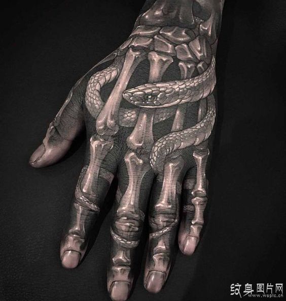 手背骨骼纹身图案 夸张的3D设计风格
