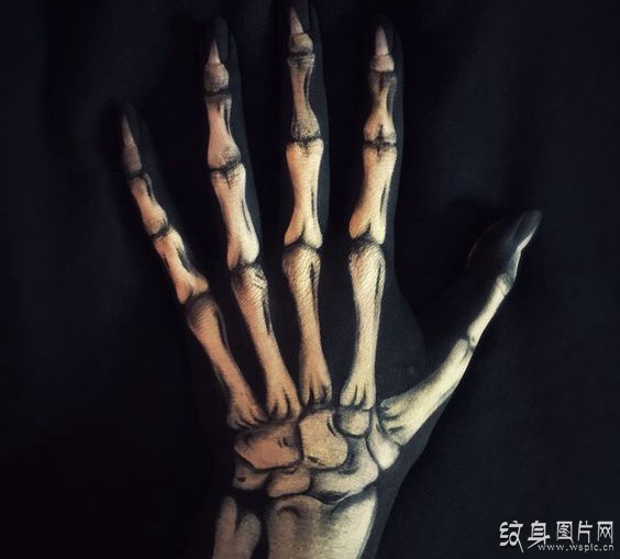 手背骨骼纹身图案 夸张的3D设计风格