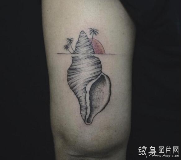 佛教八大吉祥符号之一 黑白海螺纹身图案及手稿