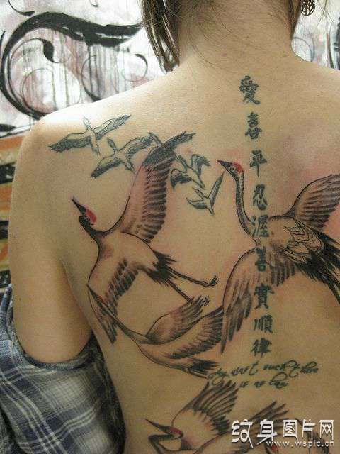 被视为吉祥幸福之鸟 白鹤纹身图案及手稿欣赏