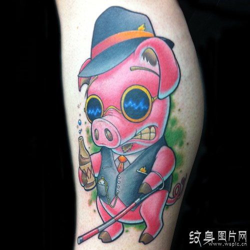 小猪纹身图案欣赏 2018流行卡通纹身设计