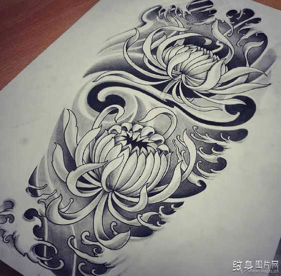 日式传统菊花纹身及手稿 震撼人心的设计与意义