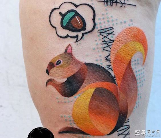 松鼠纹身图案及手稿 小众可爱的动物纹身设计