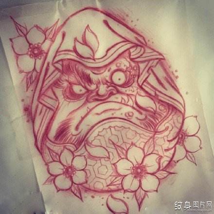达摩纹身图案及手稿 一苇渡江的禅宗大师