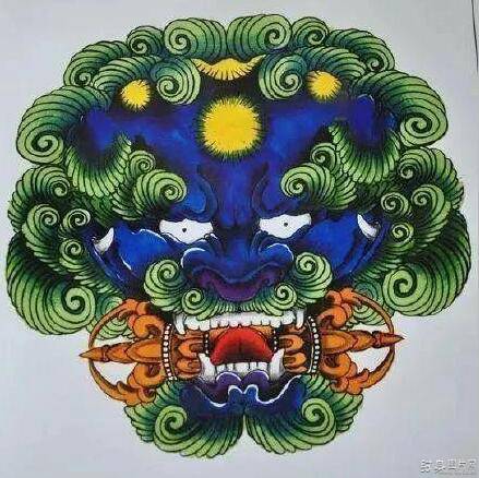 唐狮纹身图案及手稿 佛教菩萨的守护圣兽