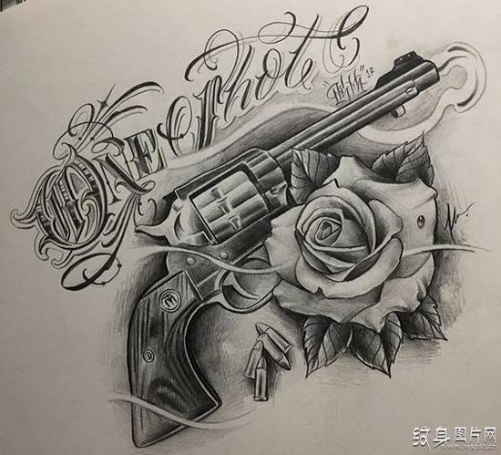 枪与玫瑰纹身及手稿 极具含义的欧美纹身设计
