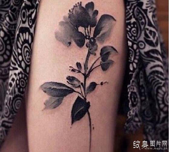 水墨花纹身图案精选 中国传统纹身风格设计体验