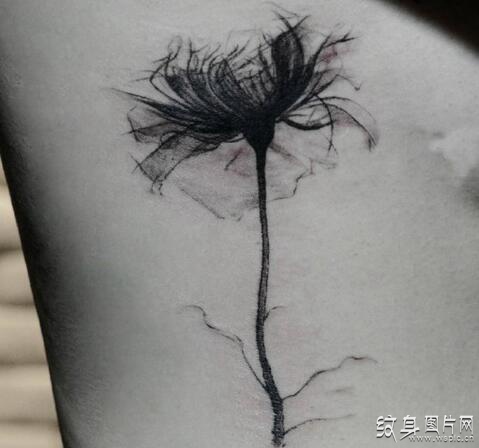 水墨花纹身图案精选 中国传统纹身风格设计体验