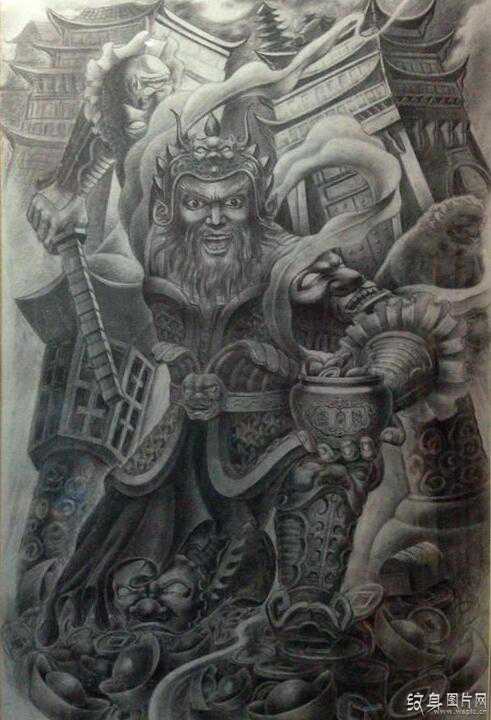 黑财神纹身图案及手稿 五姓财神中的财神王