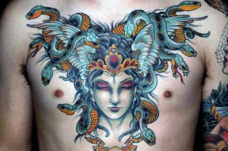 美杜莎纹身图案欣赏，妖艳又让人着迷的蛇发女妖