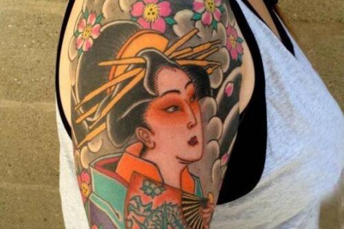 日本艺妓纹身图案，日式纹身的主流元素之一