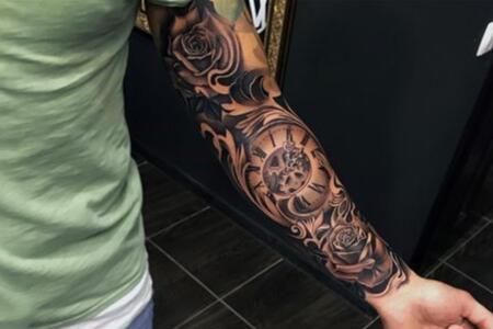 玫瑰时钟纹身设计与手稿 欧美纹身代表作之一