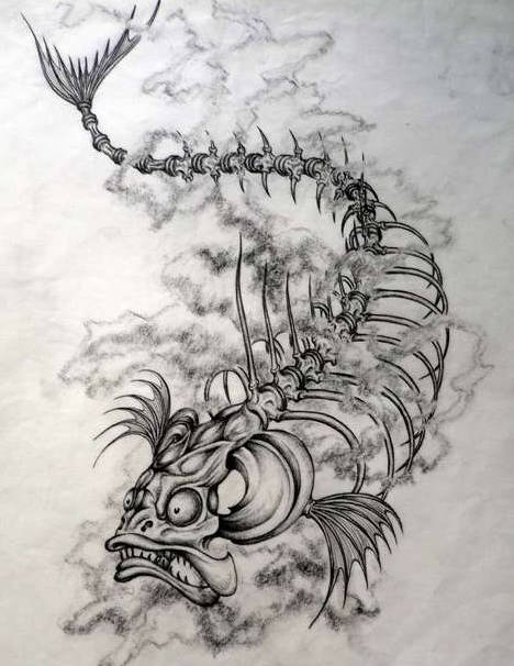鲤鱼纹身图案素材手绘图