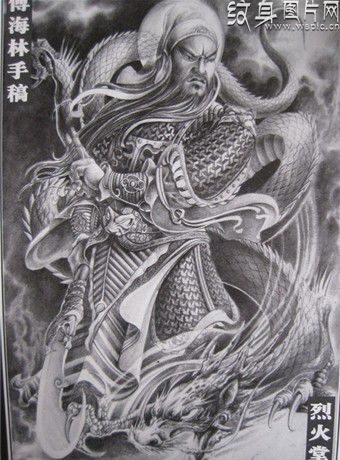 关公纹身图案及手稿欣赏，满背关公最多见