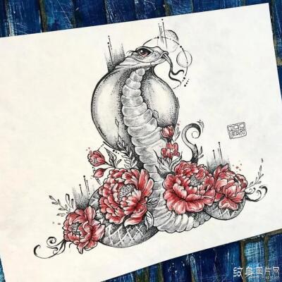 牡丹纹身手稿欣赏，象征雍容华贵的花中之王