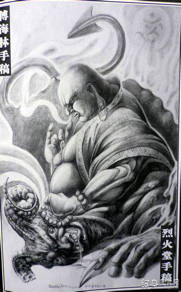 满背降龙罗汉纹身及手稿欣赏，转世济公终修正果