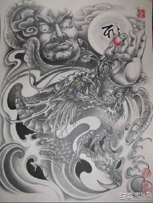 满背降龙罗汉纹身及手稿欣赏，转世济公终修正果
