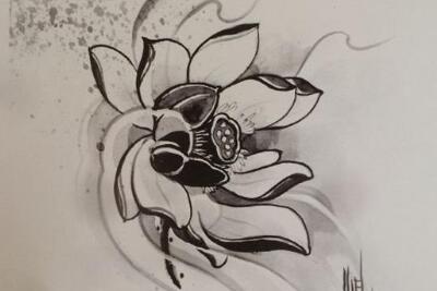 荷花纹身手稿欣赏，顶级绘画大师经典之作