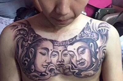 三面佛纹身纹身图案及手稿，过去、现在和未来的代表