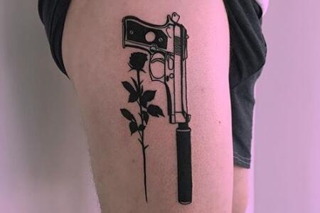 枪与玫瑰纹身及手稿 极具含义的欧美纹身设计