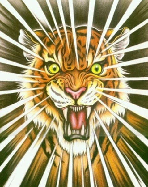 适合胸口的老虎纹身手稿